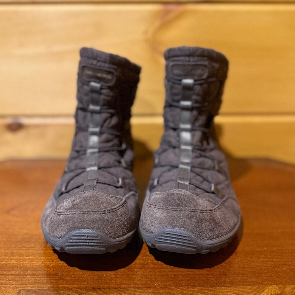 Skechers Relaxed Fit Chocolate Brown Quilted Faux Fur Winter Boots Womens 9